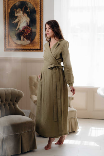 OLIVIA DRESS IN OLIVE GREEN LINEN