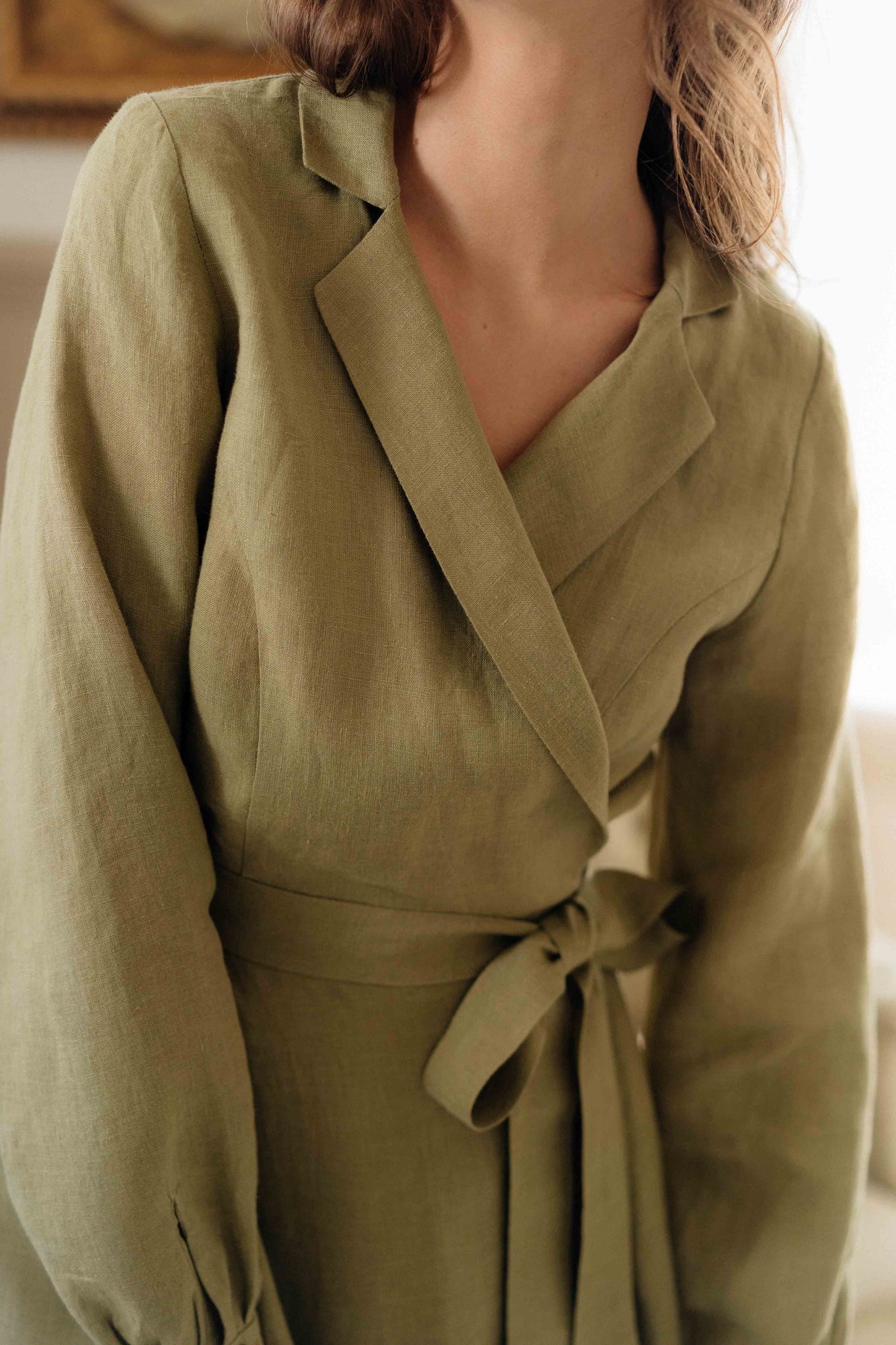 OLIVIA DRESS IN OLIVE GREEN LINEN LUXE HAPSAL OLIVIA DRESS IN OLIVE GREEN LINEN LUXE HAPSAL