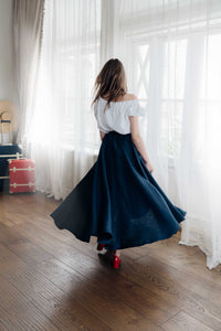 SOPHIA LINEN SKIRT IN DARK BLUE