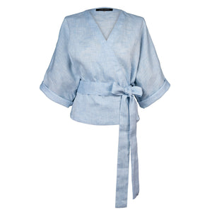 THERESA LIGHT BLUE LINEN WRAP SHIRT