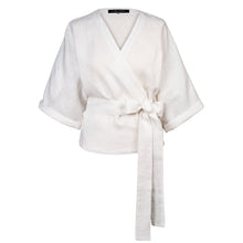Load image into Gallery viewer, THERESA WHITE LINEN WRAP SHIRT
