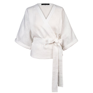 THERESA WHITE LINEN WRAP SHIRT