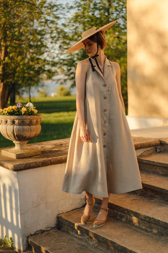 CARLA DRESS IN NATURAL LINEN