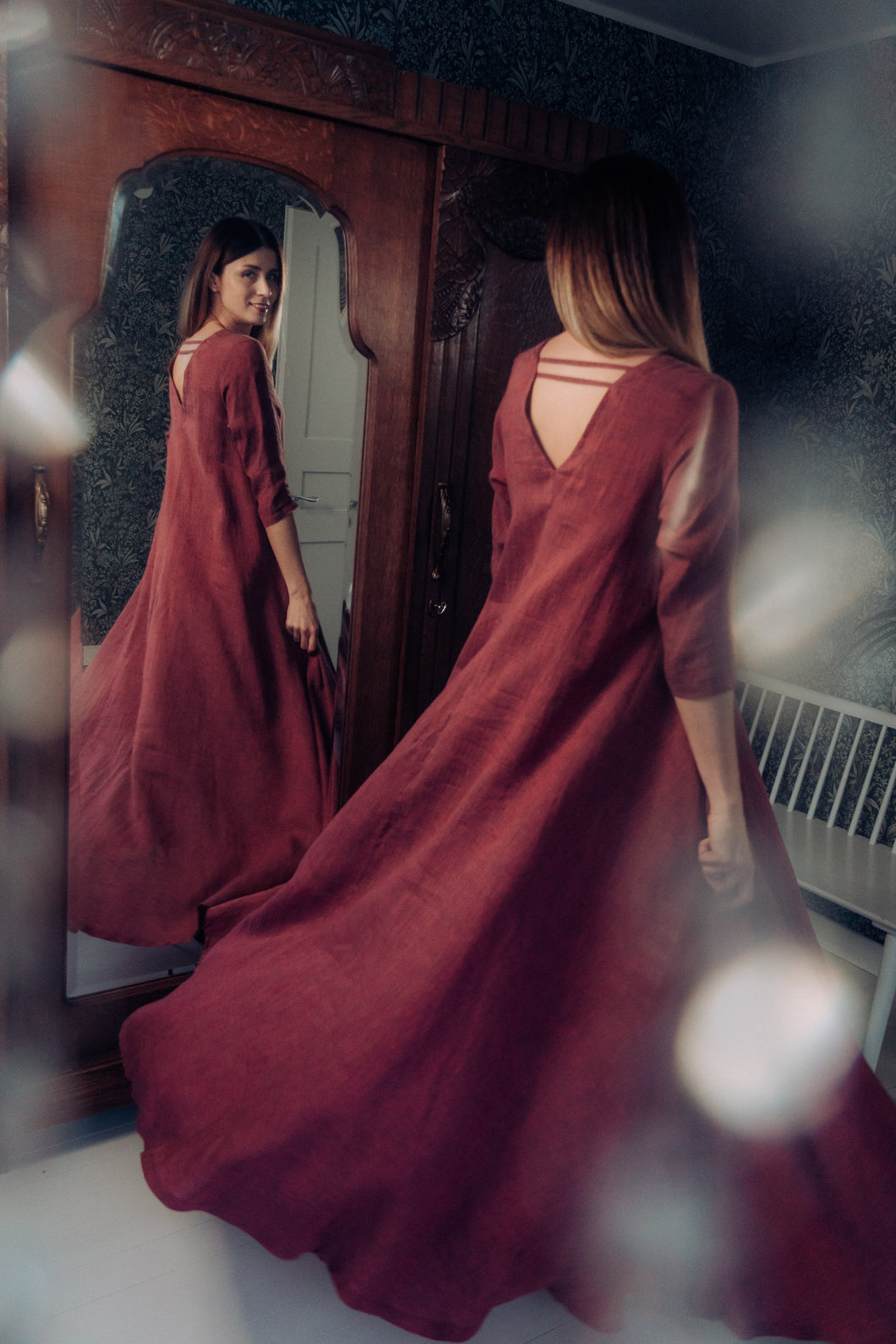 Burgundy linen dress outlet