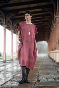 ELIN DRESS IN PALE BURGUNDY LINEN