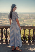 Load image into Gallery viewer, ELISE WRAP DRESS IN STRIPED LINEN