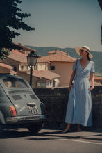 Load image into Gallery viewer, ELISE WRAP DRESS IN STRIPED LINEN
