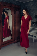 Load image into Gallery viewer, ELISE WRAP DRESS IN MARSALA RED LINEN