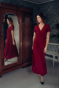 ELISE WRAP DRESS IN MARSALA RED LINEN