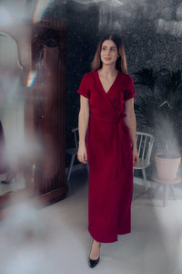 ELISE WRAP DRESS IN MARSALA RED LINEN
