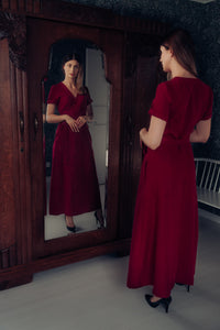 ELISE WRAP DRESS IN MARSALA RED LINEN