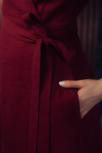 ELISE WRAP DRESS IN MARSALA RED LINEN