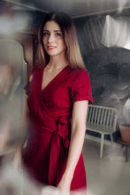 Load image into Gallery viewer, ELISE WRAP DRESS IN MARSALA RED LINEN