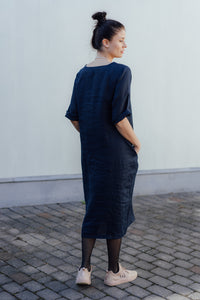 HELI DRESS IN DARK BLUE LINEN