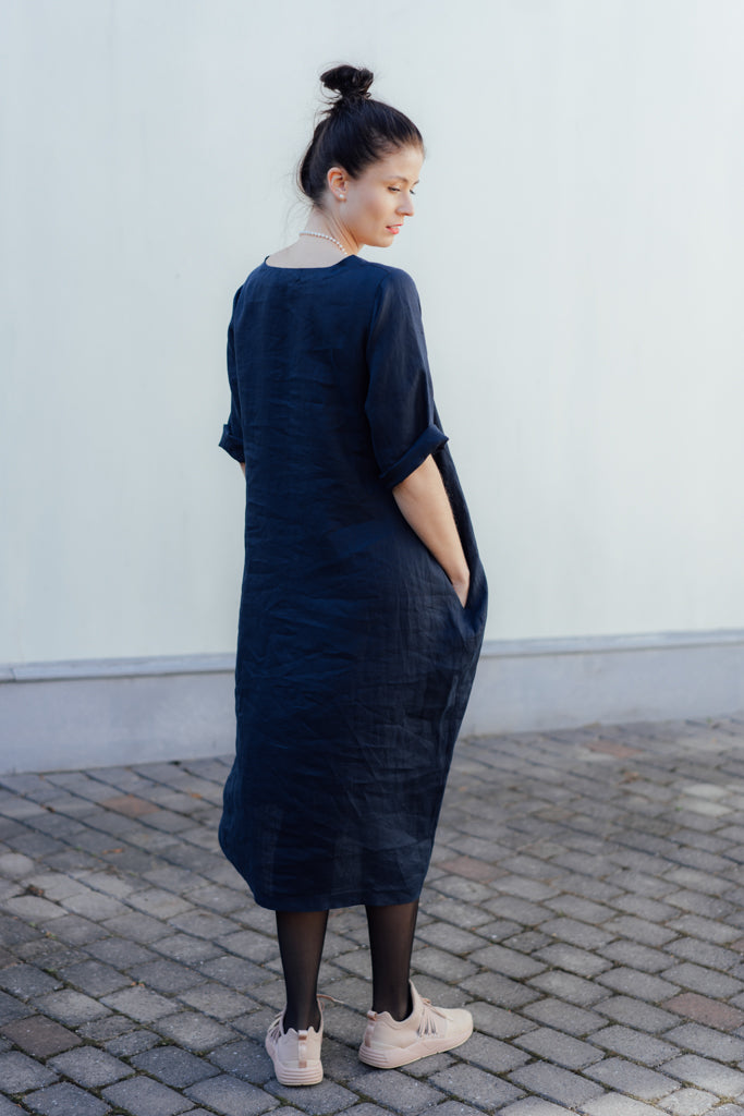 HELI DRESS IN DARK BLUE LINEN