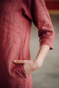HELI DRESS IN PALE BURGUNDY LINEN
