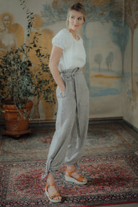 ISABEL TROUSERS IN GREY STRIPED LINEN
