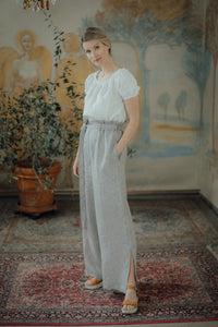 ISABEL TROUSERS IN GREY STRIPED LINEN