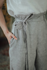 ISABEL TROUSERS IN GREY STRIPED LINEN