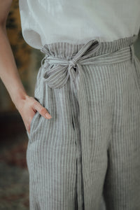 ISABEL TROUSERS IN GREY STRIPED LINEN