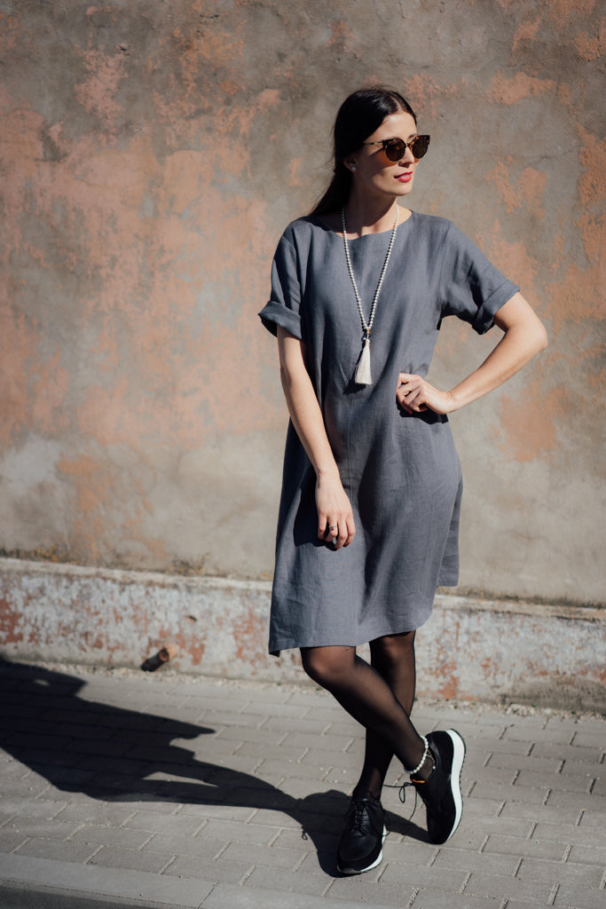 JANE DRESS IN DARK GREY LINEN