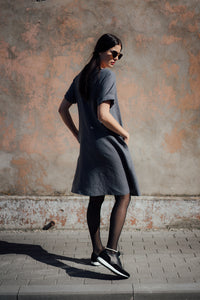 JANE DRESS IN DARK GREY LINEN