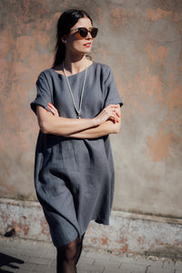 JANE DRESS IN DARK GREY LINEN