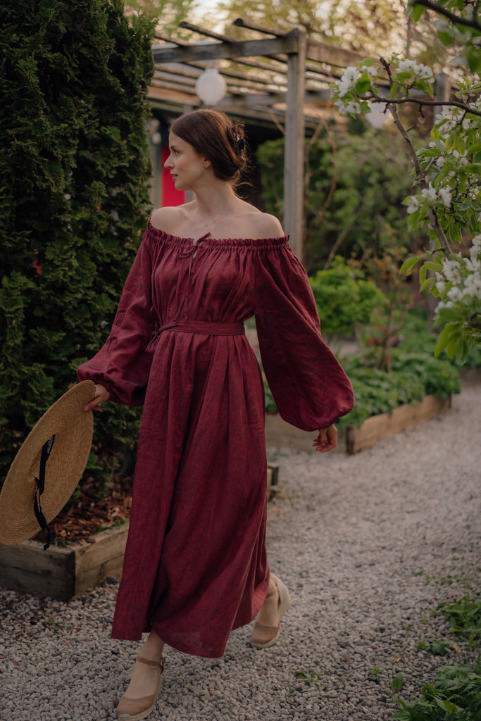 JASMINE DRESS IN PALE BURGUNDY LINEN – LUXE HAPSAL