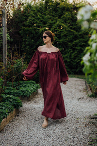 JASMINE DRESS IN PALE BURGUNDY LINEN