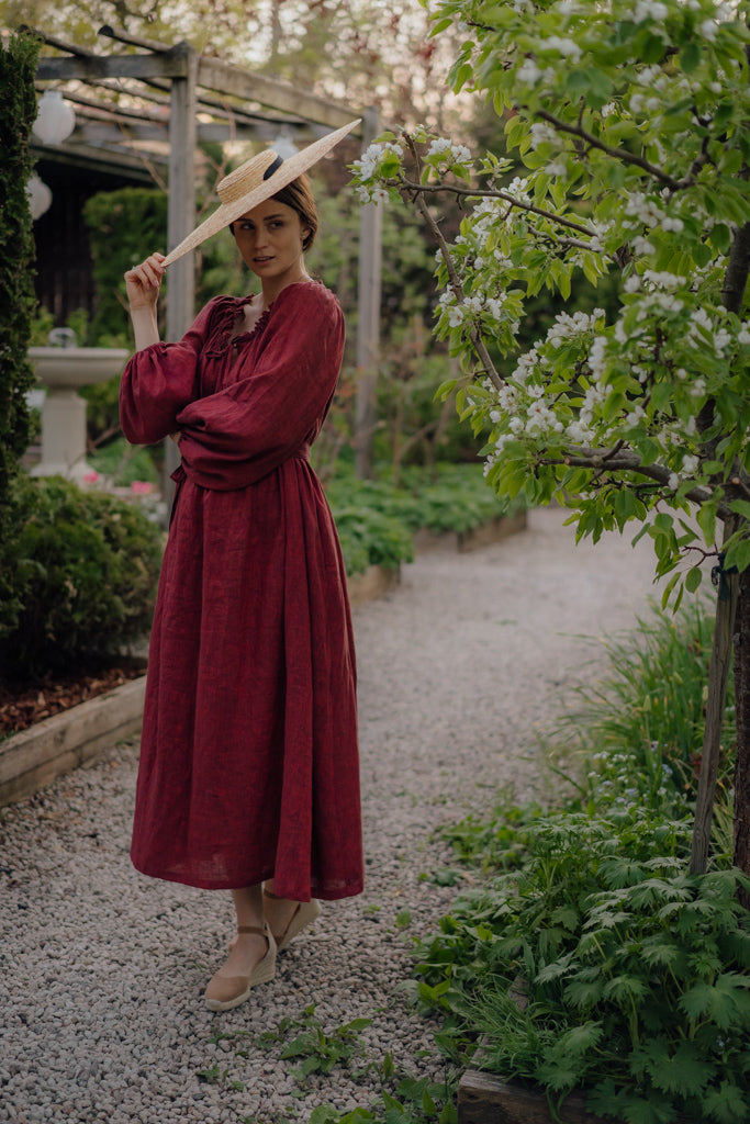 JASMINE DRESS IN PALE BURGUNDY LINEN LUXE HAPSAL JASMINE DRESS IN PALE BURGUNDY LINEN LUXE HAPSAL