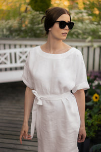 LARA DRESS IN WHITE LINEN