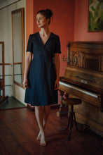 Load image into Gallery viewer, MARIA WRAP DRESS IN BLACK LINEN