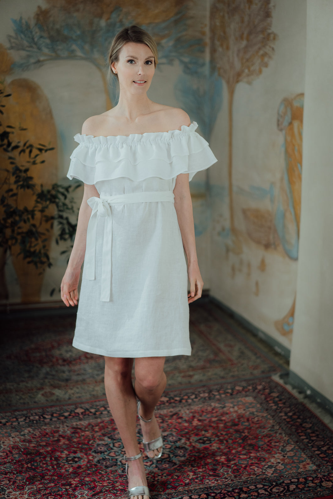 MIA WHITE LINEN MINI DRESS