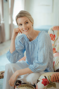 NINA LIGHT BLUE LINEN BLOUSE