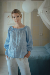 NINA LIGHT BLUE LINEN BLOUSE