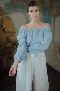 NINA LIGHT BLUE LINEN BLOUSE