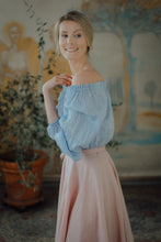 Load image into Gallery viewer, NINA LIGHT BLUE LINEN BLOUSE