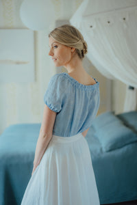 NORA LIGHT BLUE LINEN BLOUSE