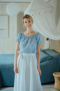 NORA LIGHT BLUE LINEN BLOUSE