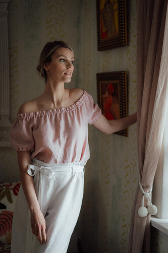 NORA BLUSH LINEN BLOUSE