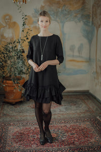 ROSE BLACK LINEN MINI DRESS