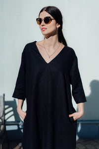 VIIVI BLACK LINEN TUNIC (Pre-Order, Ships In 14 Days)